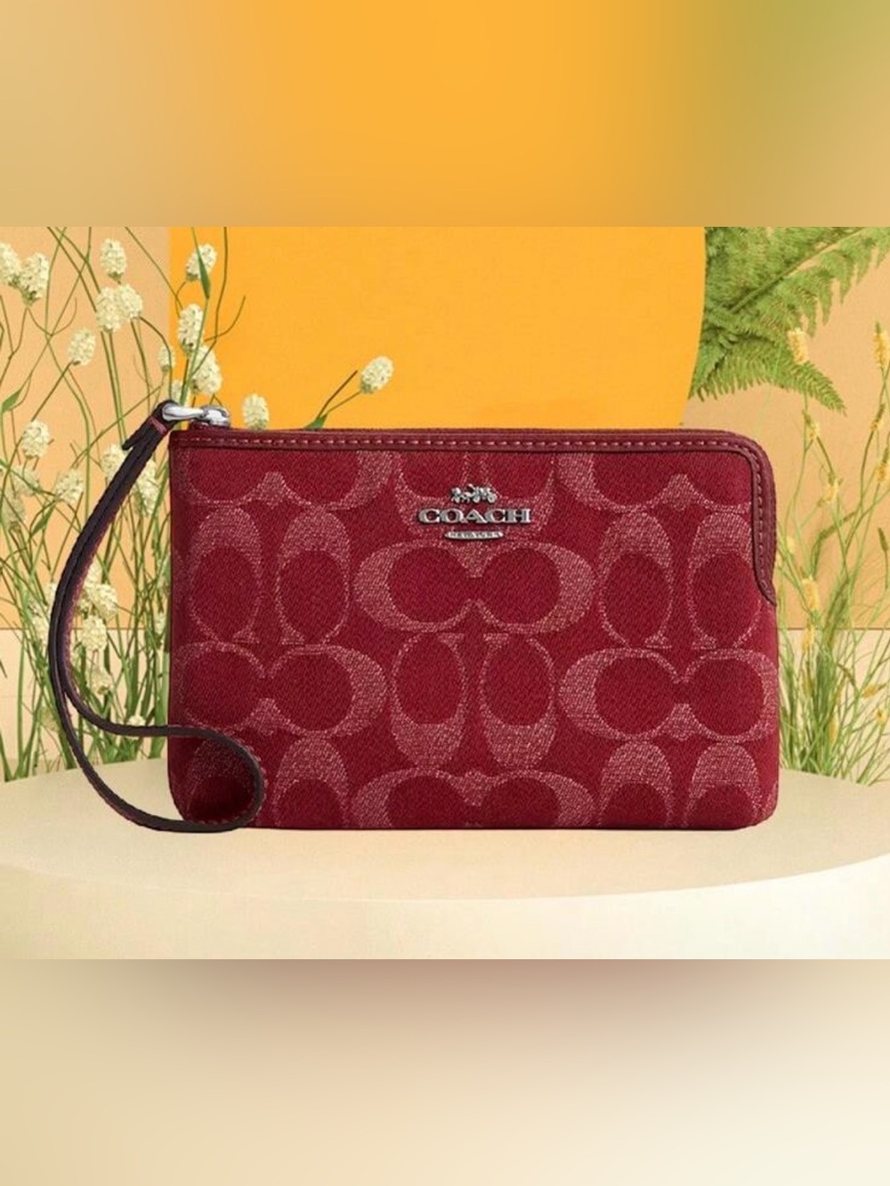 Coach Red Signature Card Case Wristlet